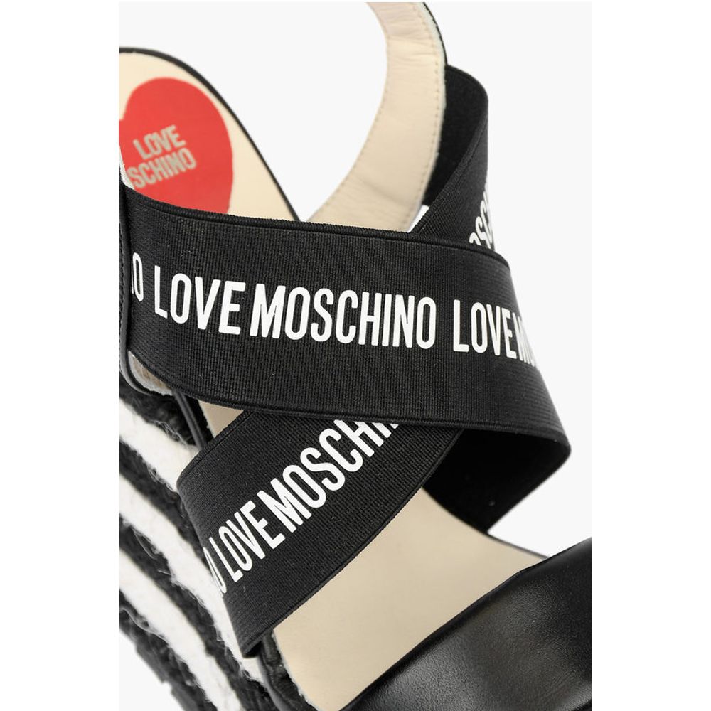 Босоножки на танкетке из кожи LOVE с логотипом 12 см Moschino, Black and White — фото 4