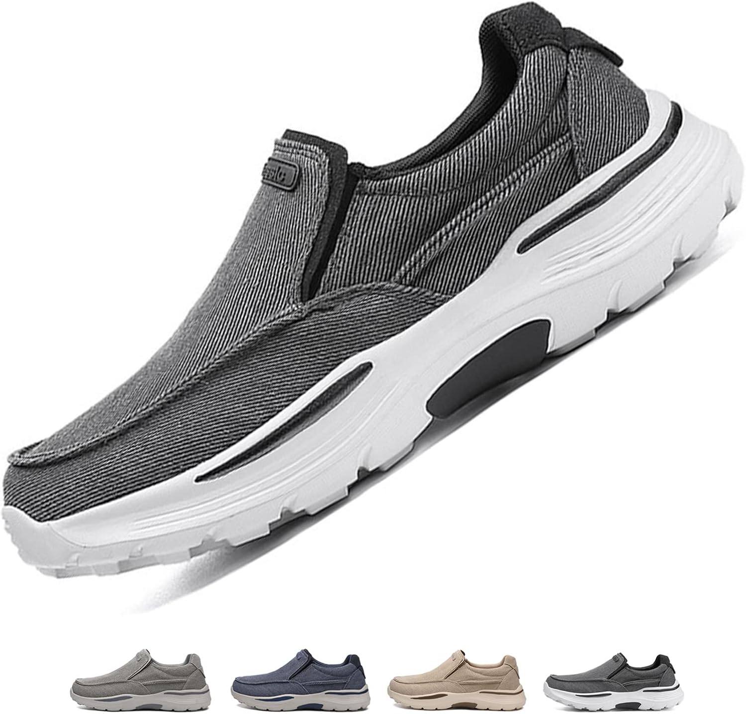 

Мужские ортопедические слипоны на плоской подошве из ткани, с эластичной вставкой, повседневная модная обувь, дышащие, нескользящие, для прогулок на улице, легкие и удобные кроссовки, обувь для вождения и прогулок на лодке Optigard, черный/серый