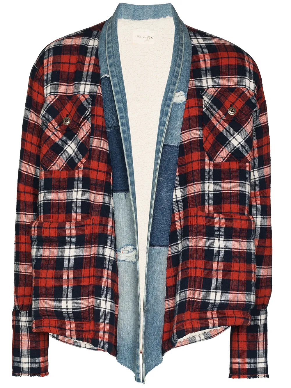 

Клетчатая рубашка со вставками из денима Greg Lauren, синий