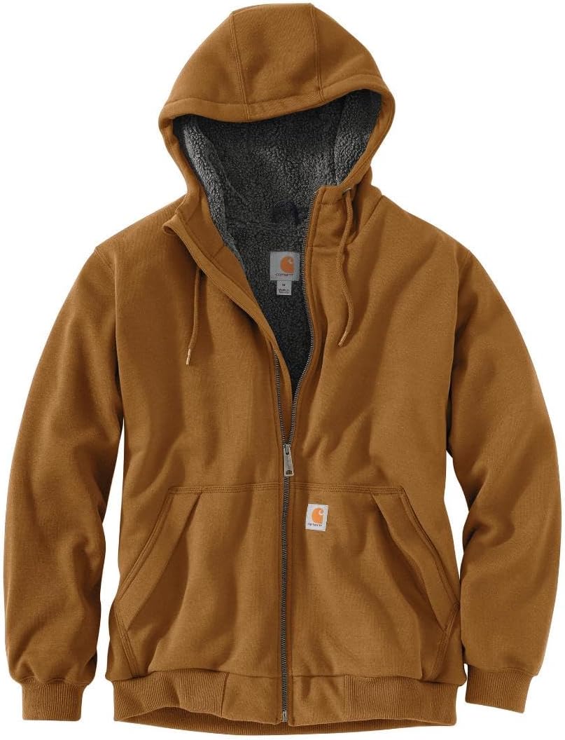 

Carhartt мужская толстовка с подкладкой из шерпы, средний вес, свободный крой, с защитой от дождя и молнией на всю длину, Carhartt Brown