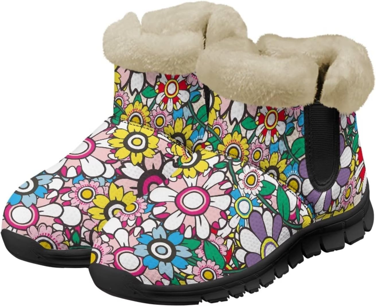 

Зимние сапоги Noprintge для женщин и мужчин, мягкие с уютной плюшевой подкладкой, нескользящие теплые ботинки, Hippie Flowers
