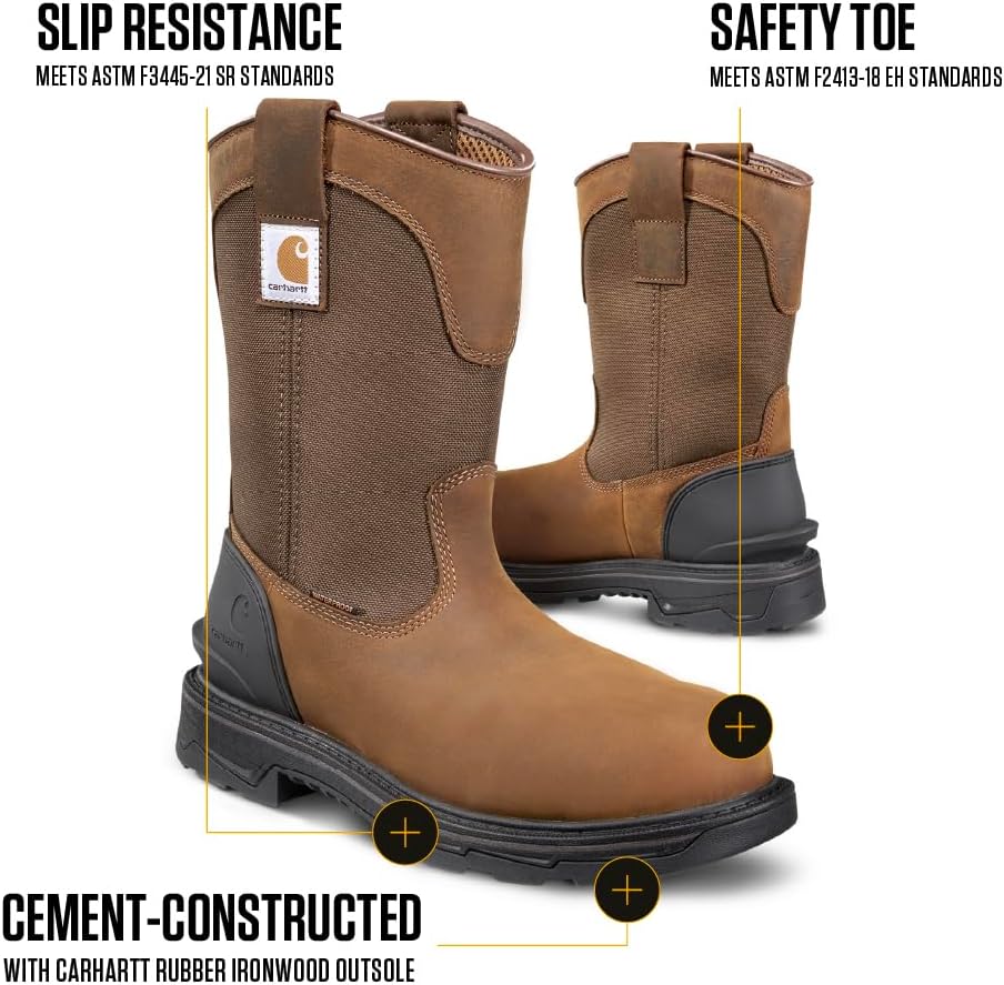 Carhartt Ironwood водонепроницаемые рабочие ботинки для мужчин - 11-дюймовые веллингтоны из масляной кожи с противоскользящей подошвой и защитой от электростатического разряда, Brown — фото 3
