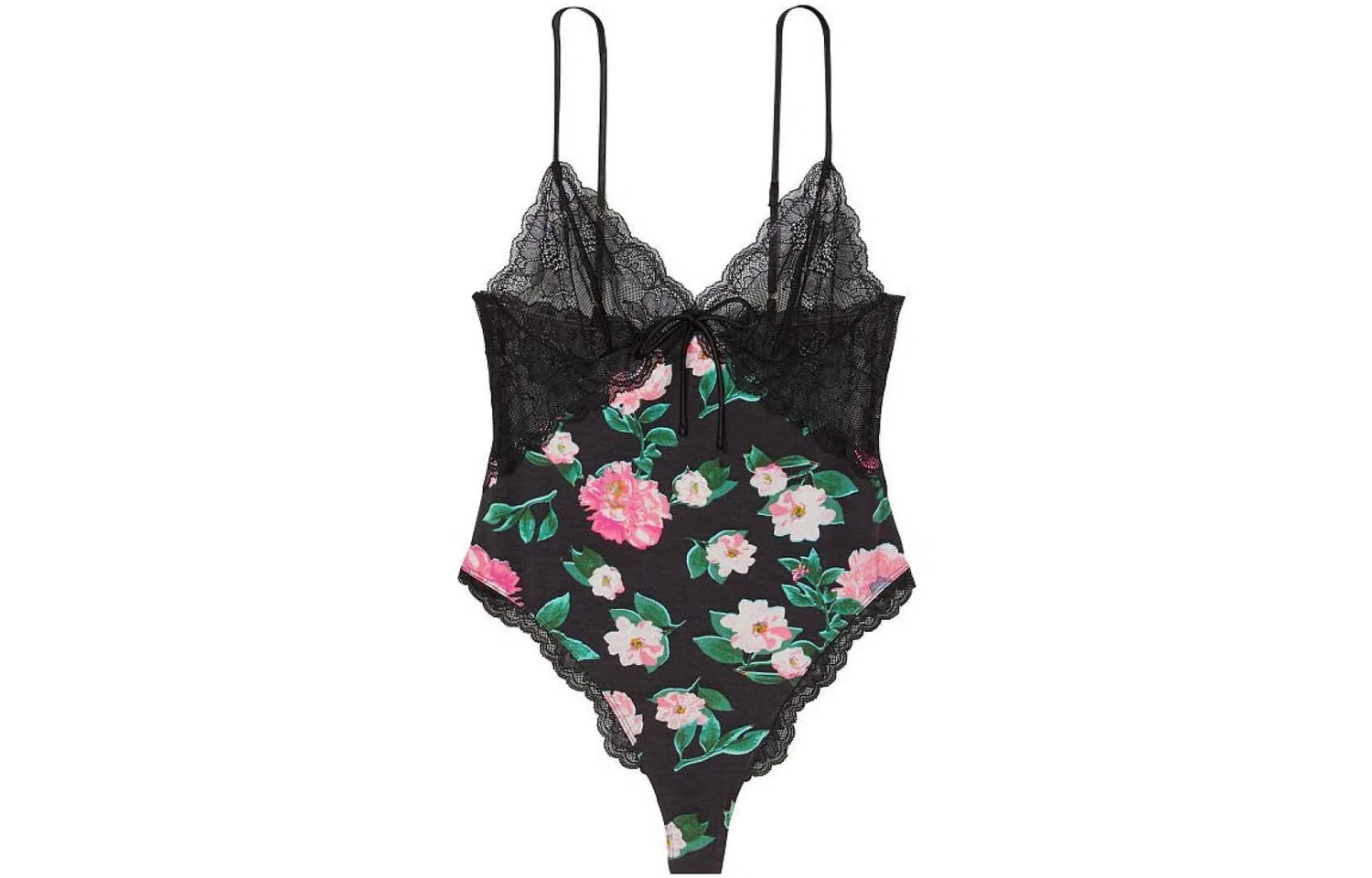 Боди-костюм женский с цветочным принтом Victoria's Secret черный — фото 3