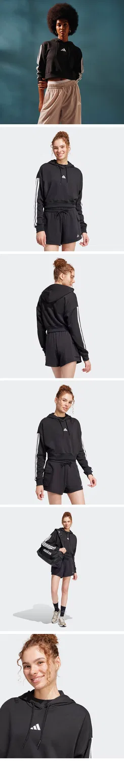 Женское укороченное худи Essential 3S French Terry чёрного цвета от Adidas — фото 4