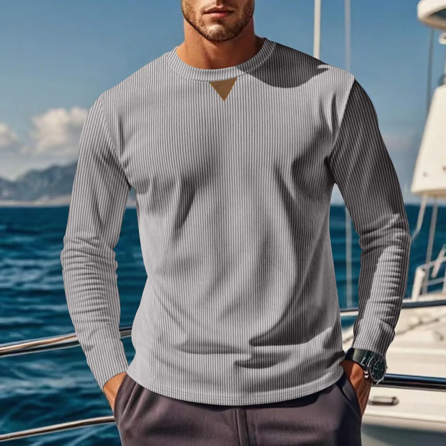 

Мужская футболка с длинным рукавом FQZWONG, облегающая, рифленая, анти-морщин