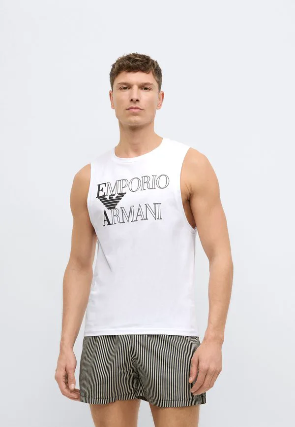 Пижамная блузка без рукавов с ярким логотипом Emporio Armani, White — фото 3