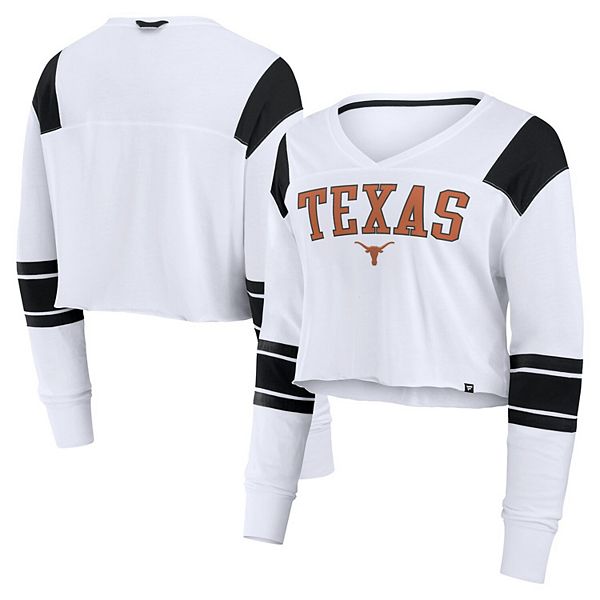 

Женский белый топ Texas Longhorns с длинным рукавом и V-образным вырезом Fanatics