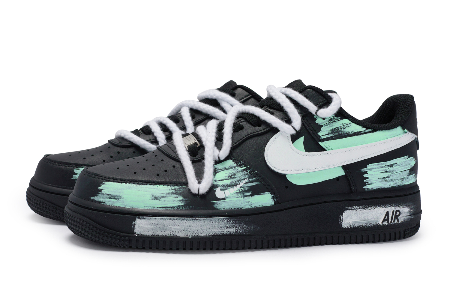 Nike Юнисекс низкие скейтерские кросcовки Air Force 1 в цвете голубой - черный голубой, цвет Black Cyan — фото 4
