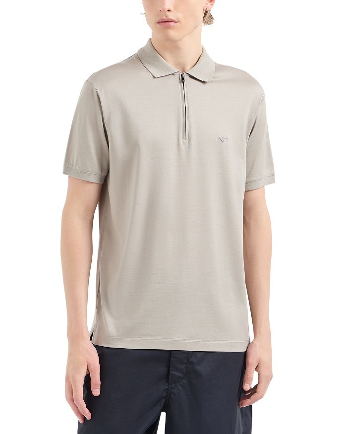 

Рубашка поло с застежкой-молнией на четверть Emporio Armani, коричневый/бежевый