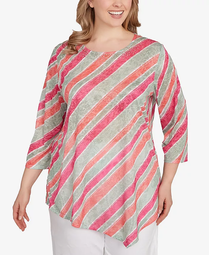 

Топ больших размеров в косую полоску с бисером Ruby Rd., мультиколор