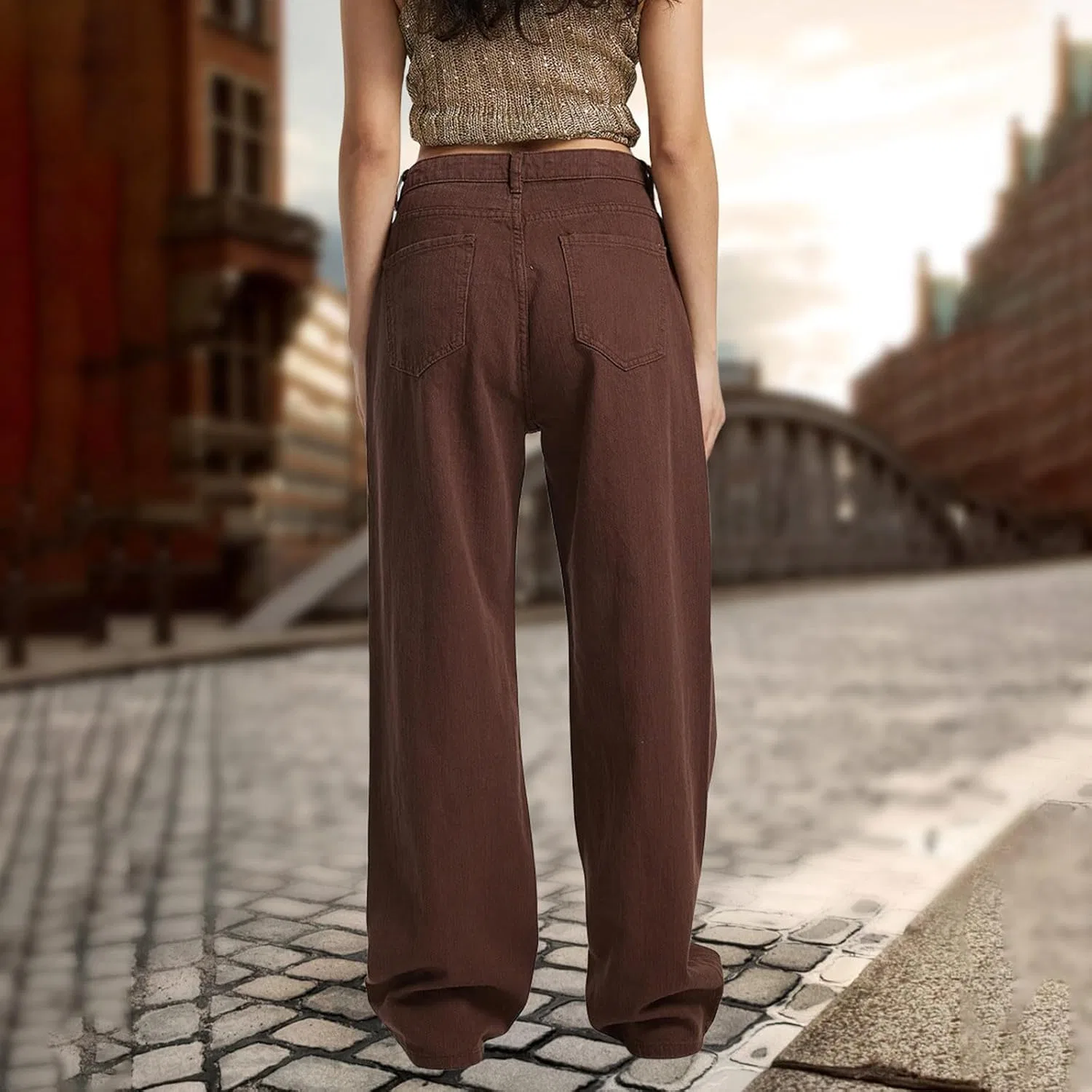 Джинсы свободные Wide Leg, коричневый — фото 4