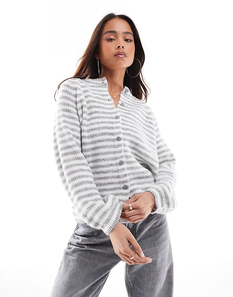 

Вязаный кардиган реглан в серую полоску ASOS DESIGN