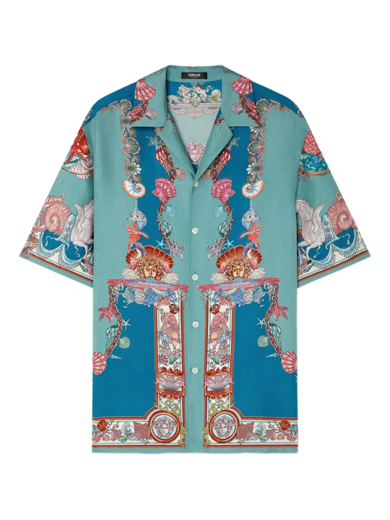

Рубашка Versace Coral Theatre из шелка с коротким рукавом, зеленый