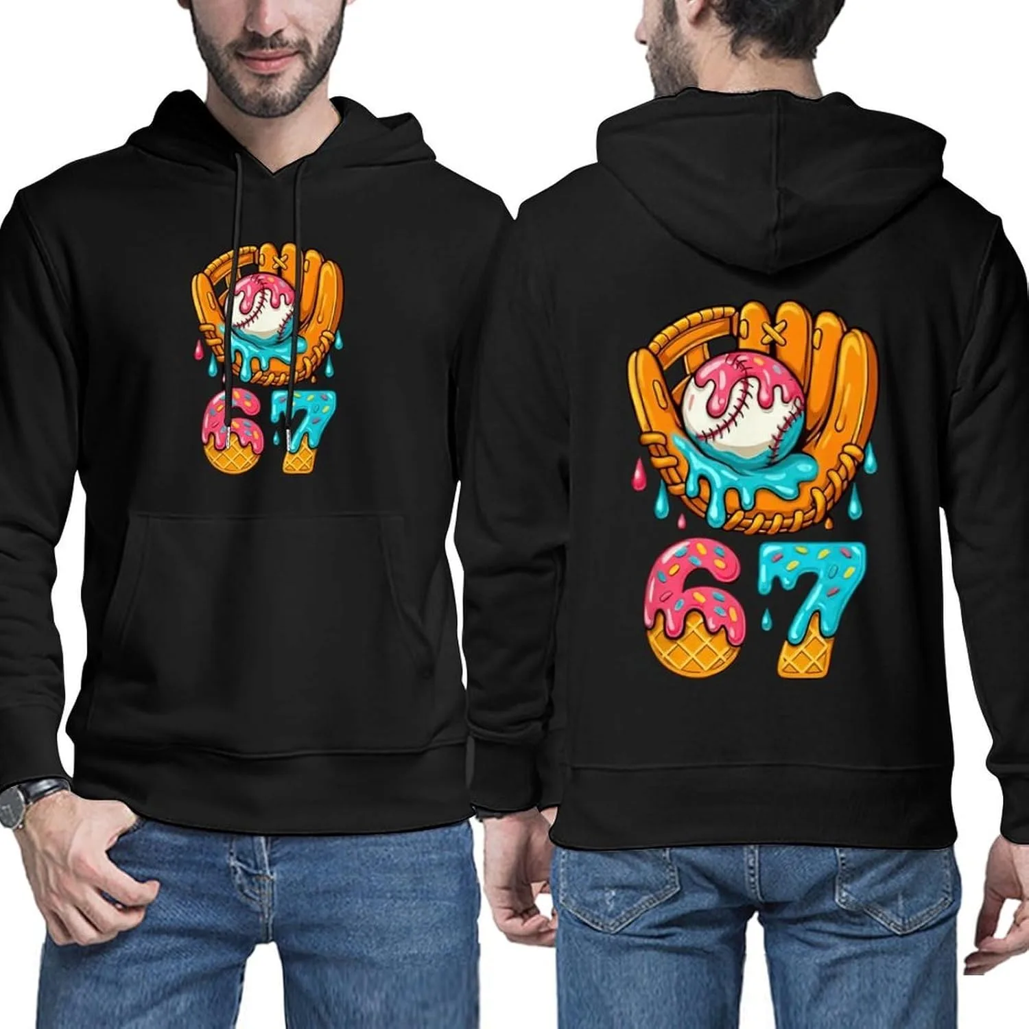 Толстовка с капюшоном 67 Ice Cream Drip, casual, мягкая, с карманом