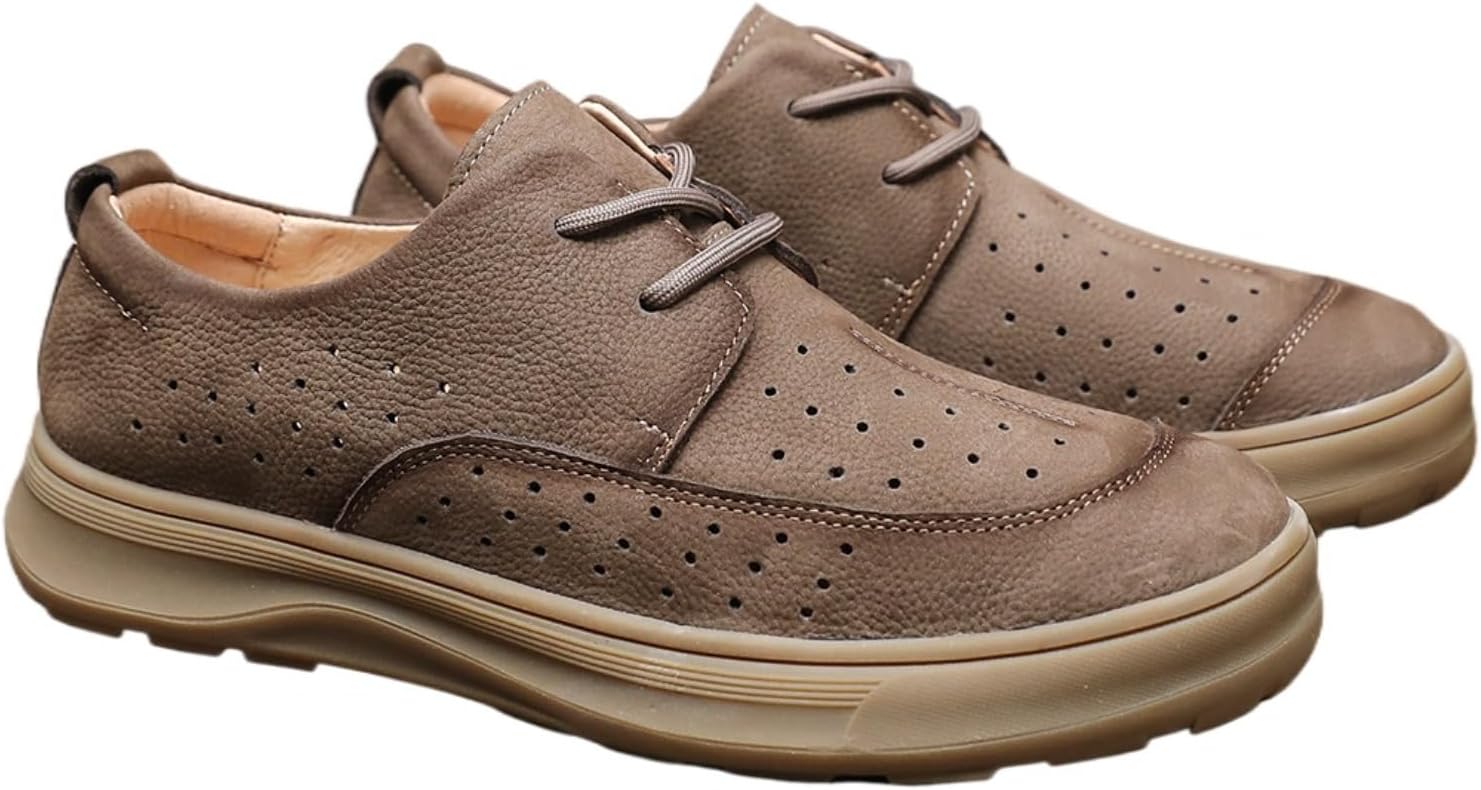 

Мужские туфли из натуральной кожи для делового повседневного ношения - с мягкой стелькой, дышащие оксфорды для офиса с противоскользящей подошвой (серые, хаки) Azttoztto