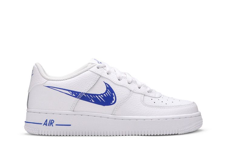 Кроссовки Nike Air Force 1 Low GS 'Doodle Swoosh - White Racer Blue', белый — фото 2