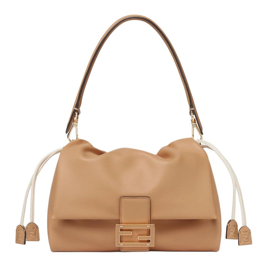 

FENDI Сумка-багет из кожи наппа, средняя женская сумка через плечо бежевая