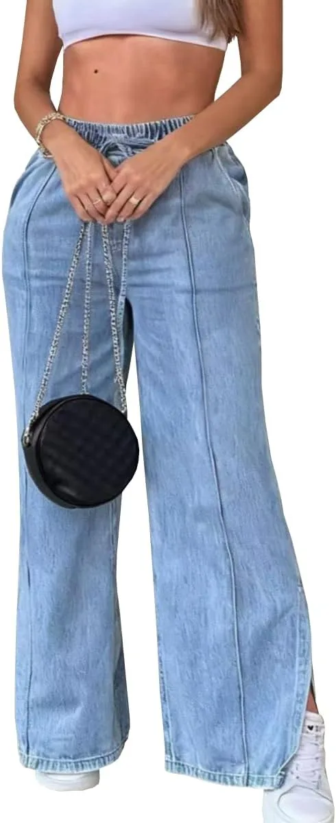 

Женские джинсы с высокой талией и широкими штанинами, мешковатые, с боковым разрезом TACSTRUN