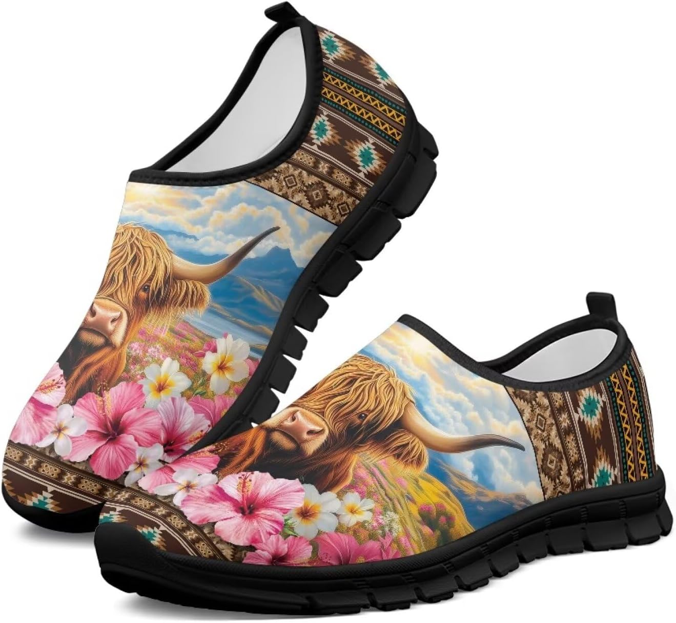 

Женские кроссовки для ходьбы с поддержкой свода стопы, слипоны, противоскользящие, удобные, дышащие, размер США 5.5-13.5 Chririnla, Ethnic Highland Cattle