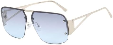 

Модные ретро-солнцезащитные очки квадратной формы для женщин, винтажная металлическая оправа, модные мужские солнцезащитные очки с защитой от УФ-излучения UV400 MTZJH, Silver Grey Blue