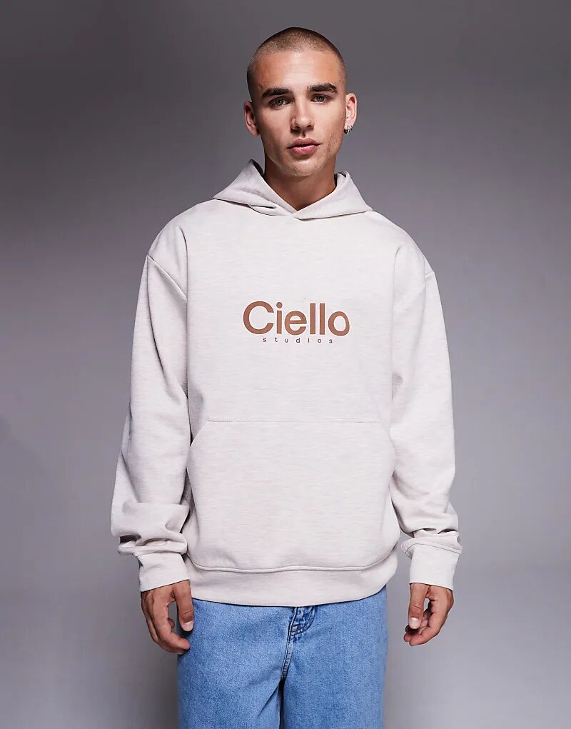 

Толстовка свободного кроя ASOS DESIGN с принтом на груди в меланжевом овсяном цвете