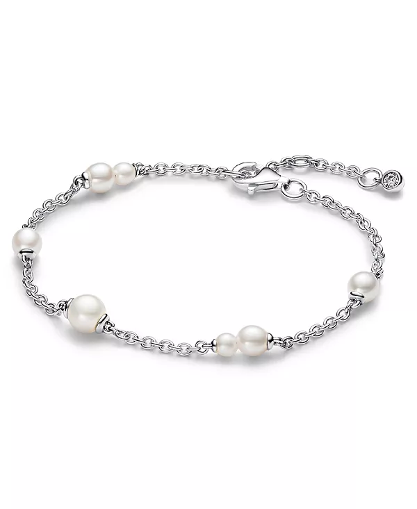 

Браслет-Цепочка из стерлингового серебра с культивированным пресноводным жемчугом, изготовленный в классическом стиле Pandora, silver