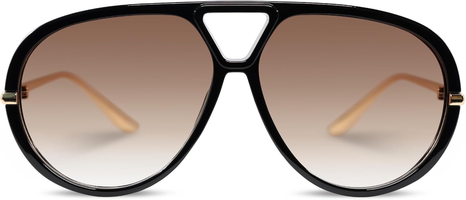 

Ретро поляризованные солнцезащитные очки-авиаторы для женщин и мужчин, большие классические квадратные солнцезащитные очки в стиле 70-х, модные винтажные очки DsitMG, Black Frame/Tawny