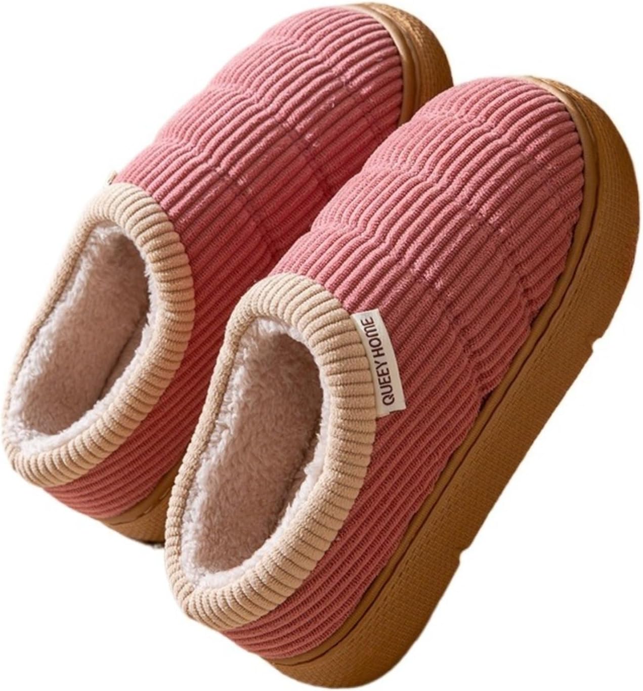 

Мужские и женские плюшевые полностью закрытые домашние тапочки - зимние теплые тапочки с флисовой подкладкой и толстой EVA подошвой для уюта дома Azttoztto, розовый