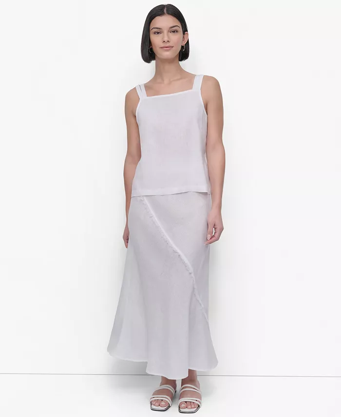 

Женская льняная майка на завязках и юбка с бахромой DKNY, белый