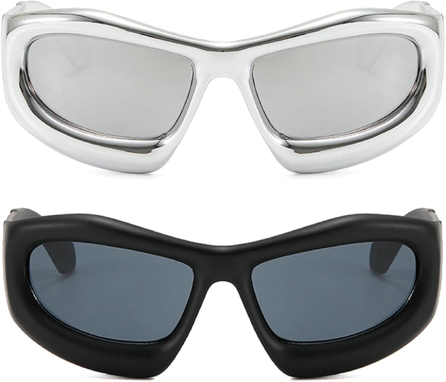 

Модные солнцезащитные очки с синими зеркальными линзами в стиле Y2K для женщин, винтажные большие солнцезащитные очки «кошачий глаз» для мужчин, хип-хоп панк очки, женские солнцезащитные очки mincl, 2pcs-silver&back