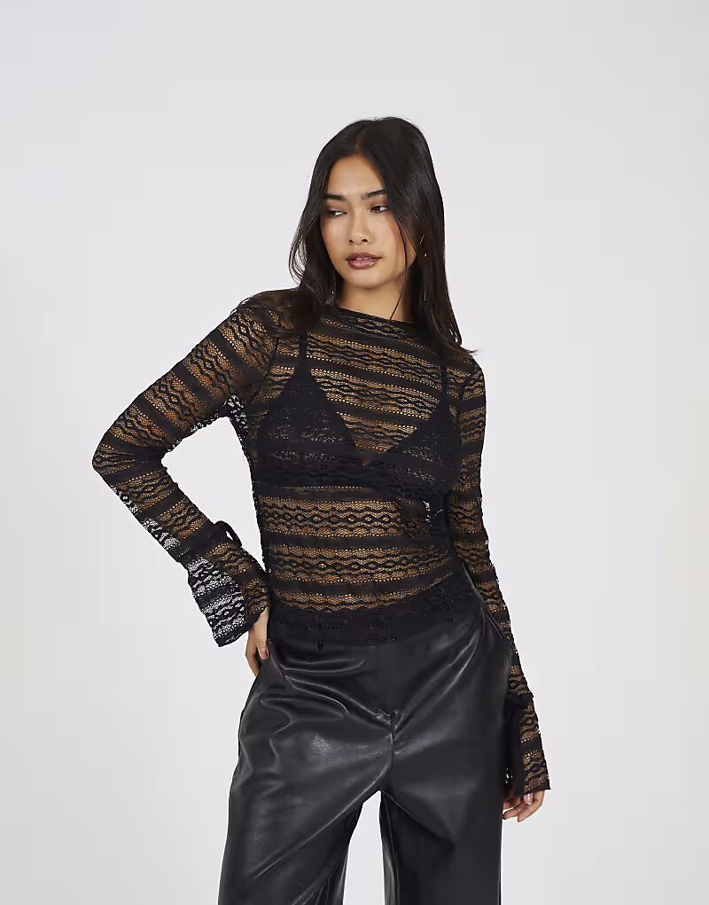 

Кружевной топ с длинными рукавами черного цвета Brave Soul