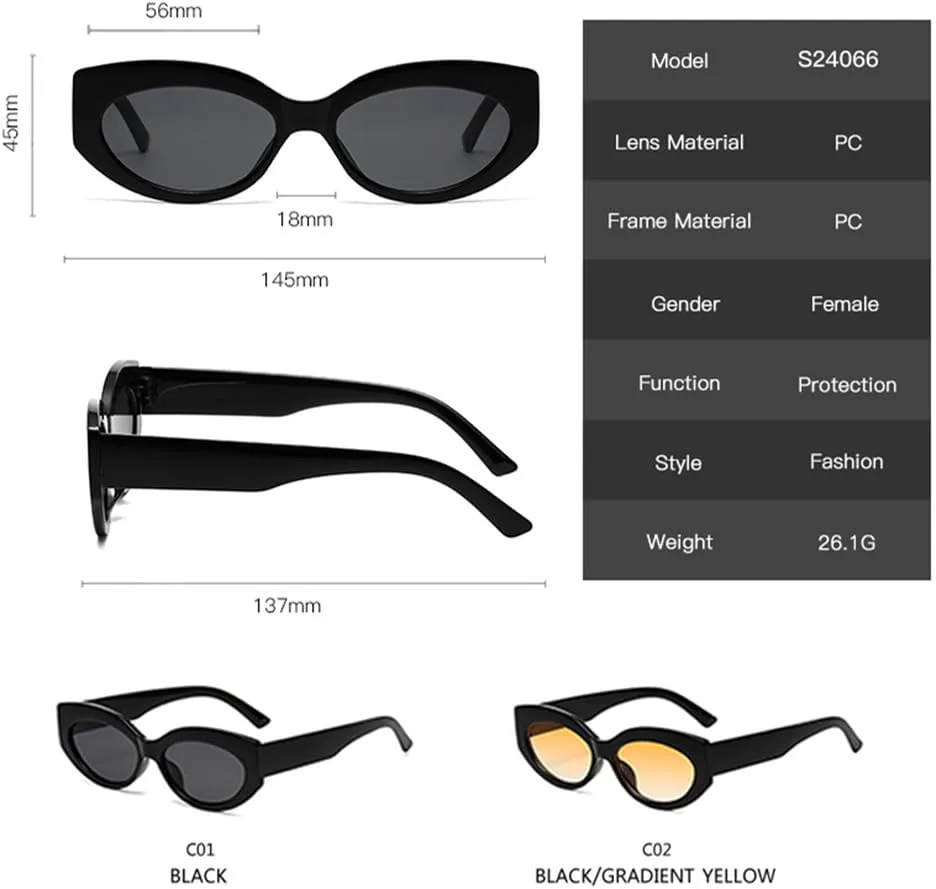 

Солнцезащитные очки в стиле ретро «кошачий глаз» с овальной оправой, модные солнцезащитные очки с защитой от УФ-излучения UV400 для женщин generic, C1-15423