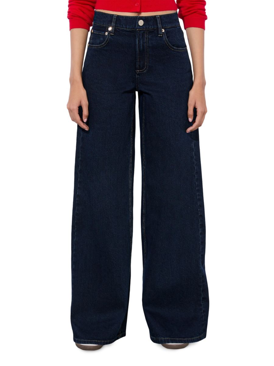 

Джинсы Trish Stretch со средней посадкой и широкими штанинами Alice + Olivia, цвет Dark Rinse