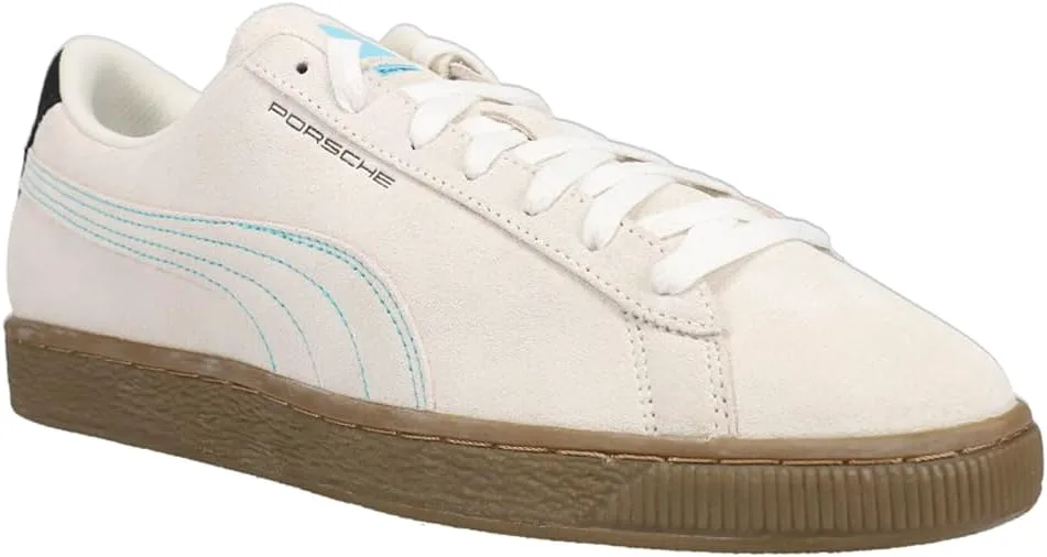 Мужские кроссовки PUMA Porsche Legacy X Suede на шнуровке - повседневные, цвет слоновая кость, белый — фото 3