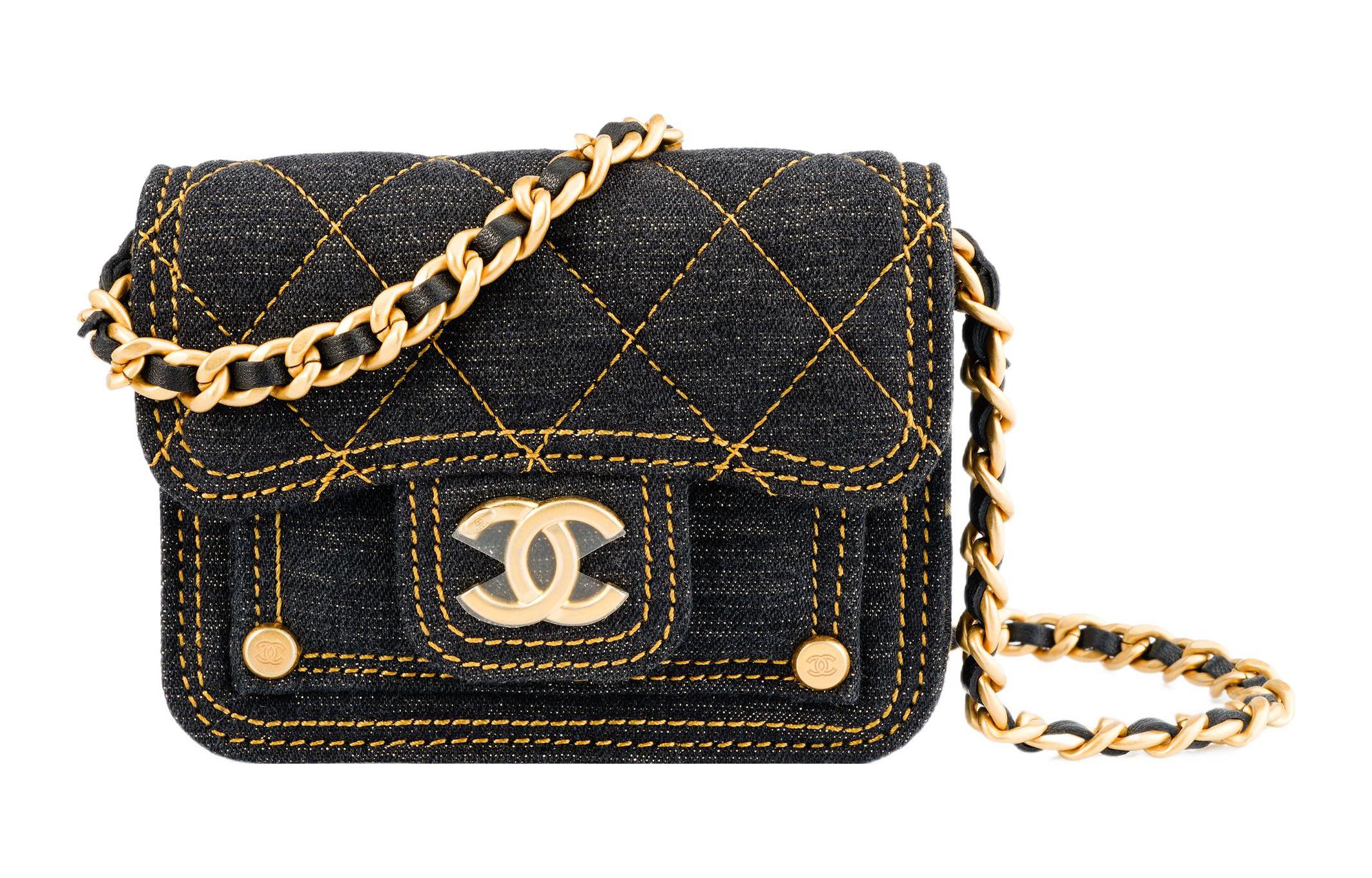 CHANEL Джинсовая сумка через плечо миниатюрная женская черная — фото 2