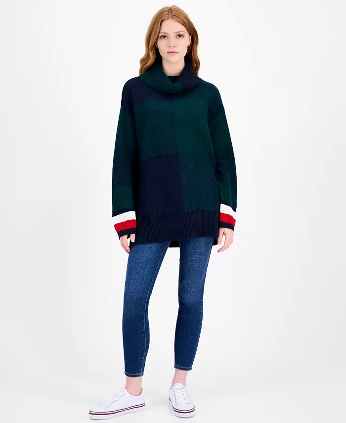 

Женский свитер с клетчатым воротником-хомутом Tommy Hilfiger, синий