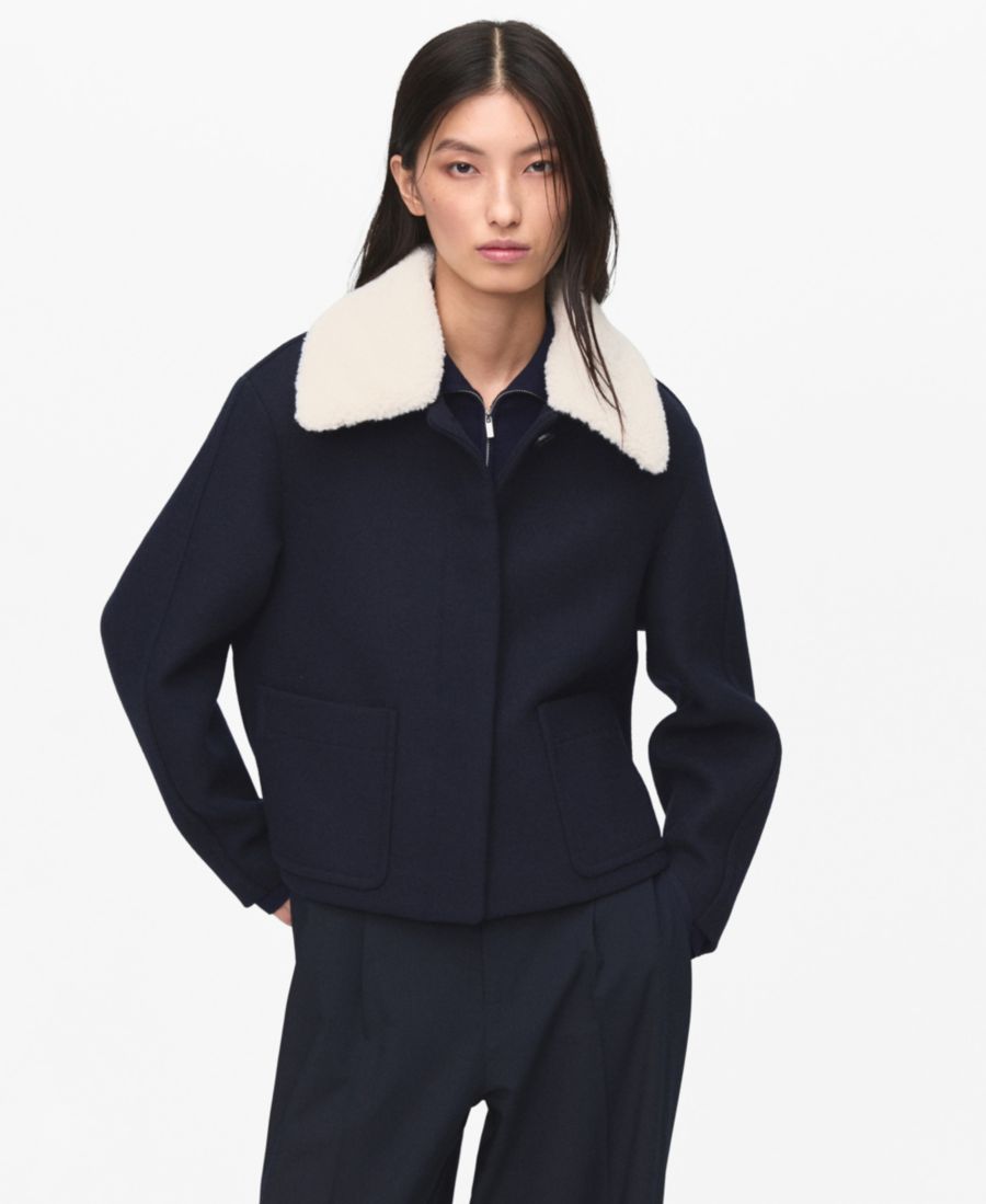 

Женская куртка из шерстяной смеси с воротником-стойкой MANGO, Navy