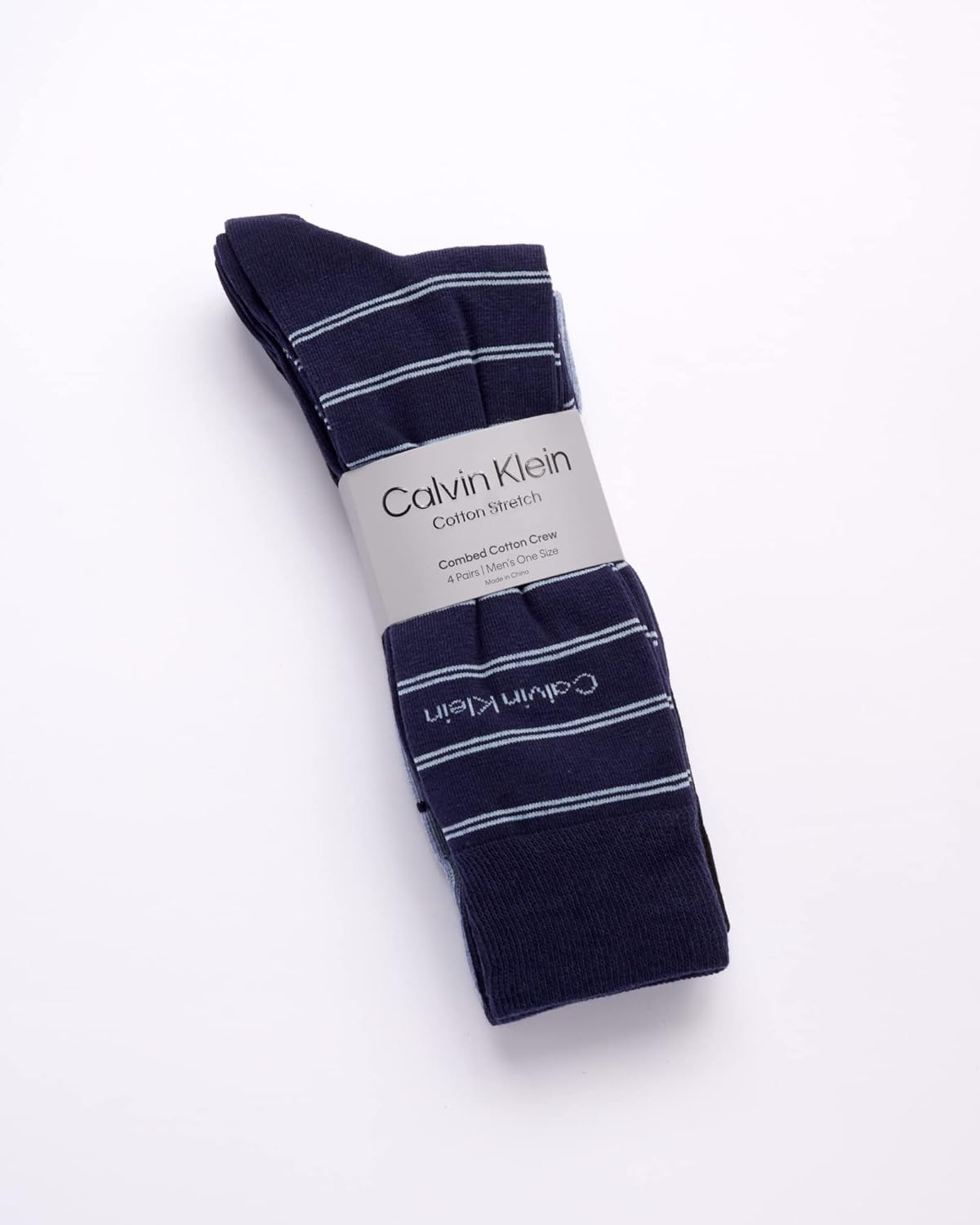 Мужские носки Calvin Klein под повседневную одежду - 4 пары мягких хлопковых носков длиной до щиколотки для мужчин, для повседневного делового и официального ношения, Blue Stripe — фото 2