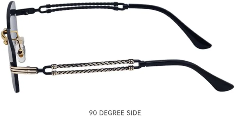 

Маленькие прямоугольные солнцезащитные очки без оправы для мужчин в винтажном панк-стиле, солнцезащитные очки без оправы, защита от УФ-излучения UV400 HDUBFY, 7