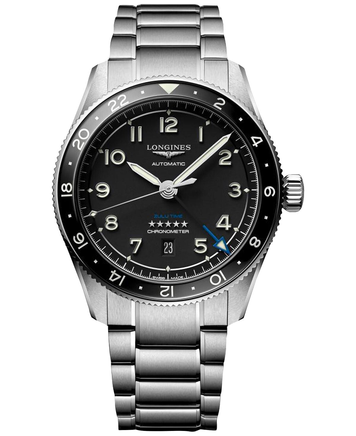 

Мужские швейцарские автоматические часы Spirit Zulu Time с браслетом из нержавеющей стали, 42 мм Longines