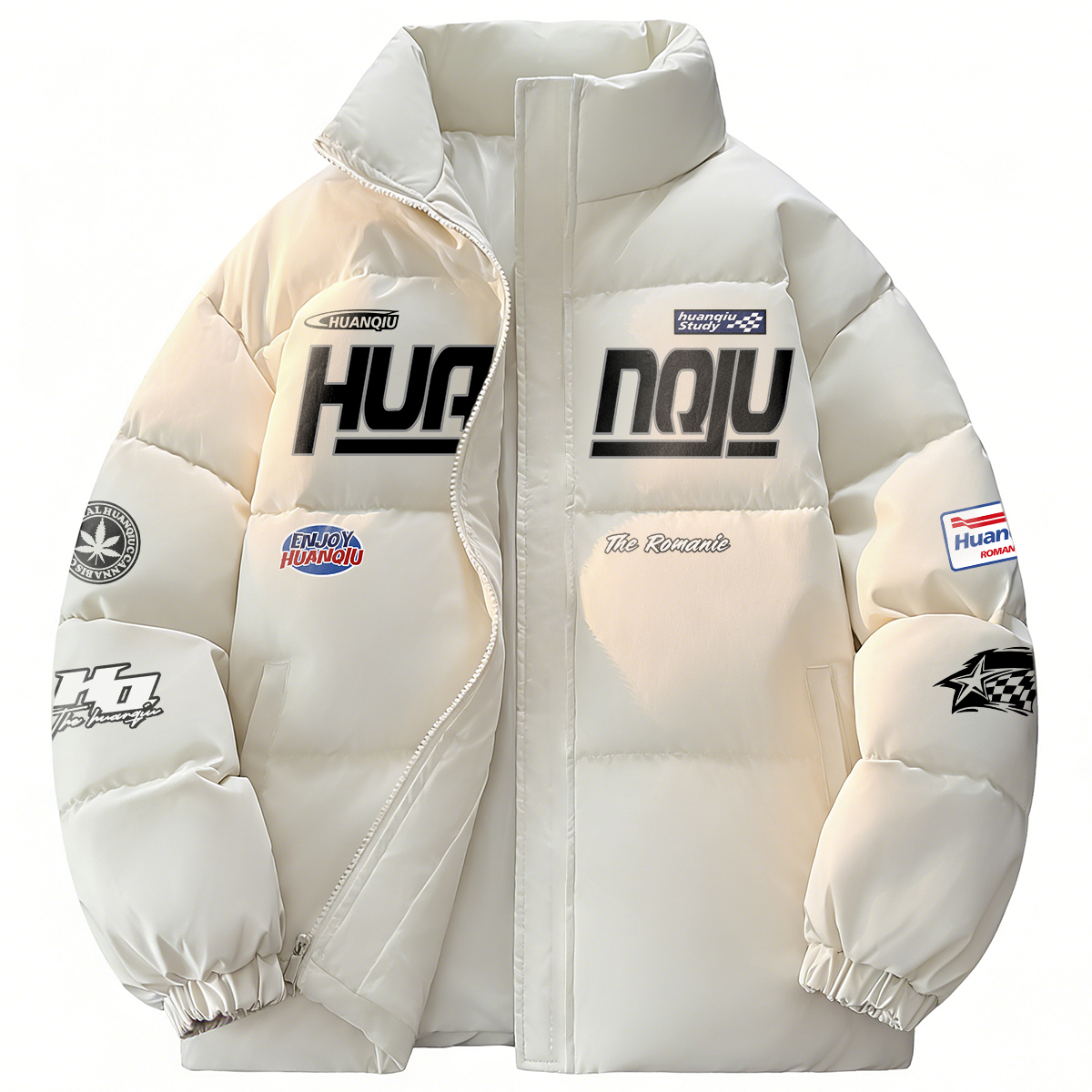 

Пуховик Unisex Stand Collar Thickened Padded Puffer Jacket HUANQIU, бежевый[upgraded windproof placket]