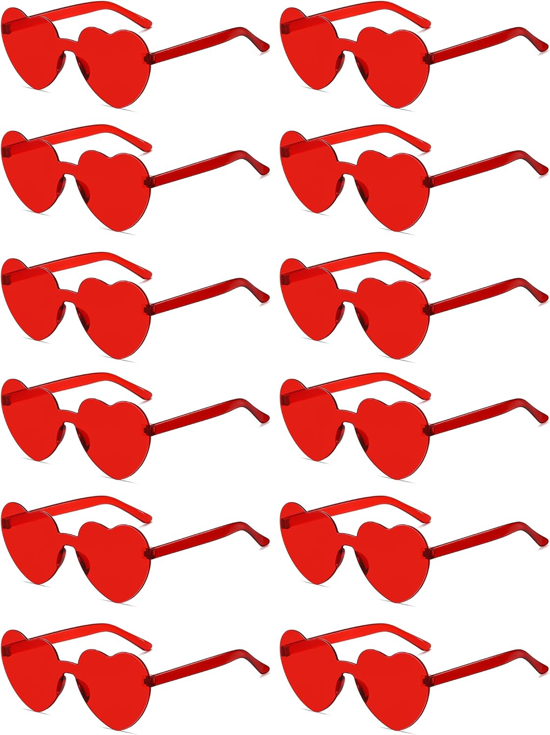 

12/20/24 пары солнцезащитных очков в форме сердца для женщин и мужчин, модные прозрачные солнцезащитные очки без оправы в форме сердца, сувениры для вечеринок Colrea, 12-red