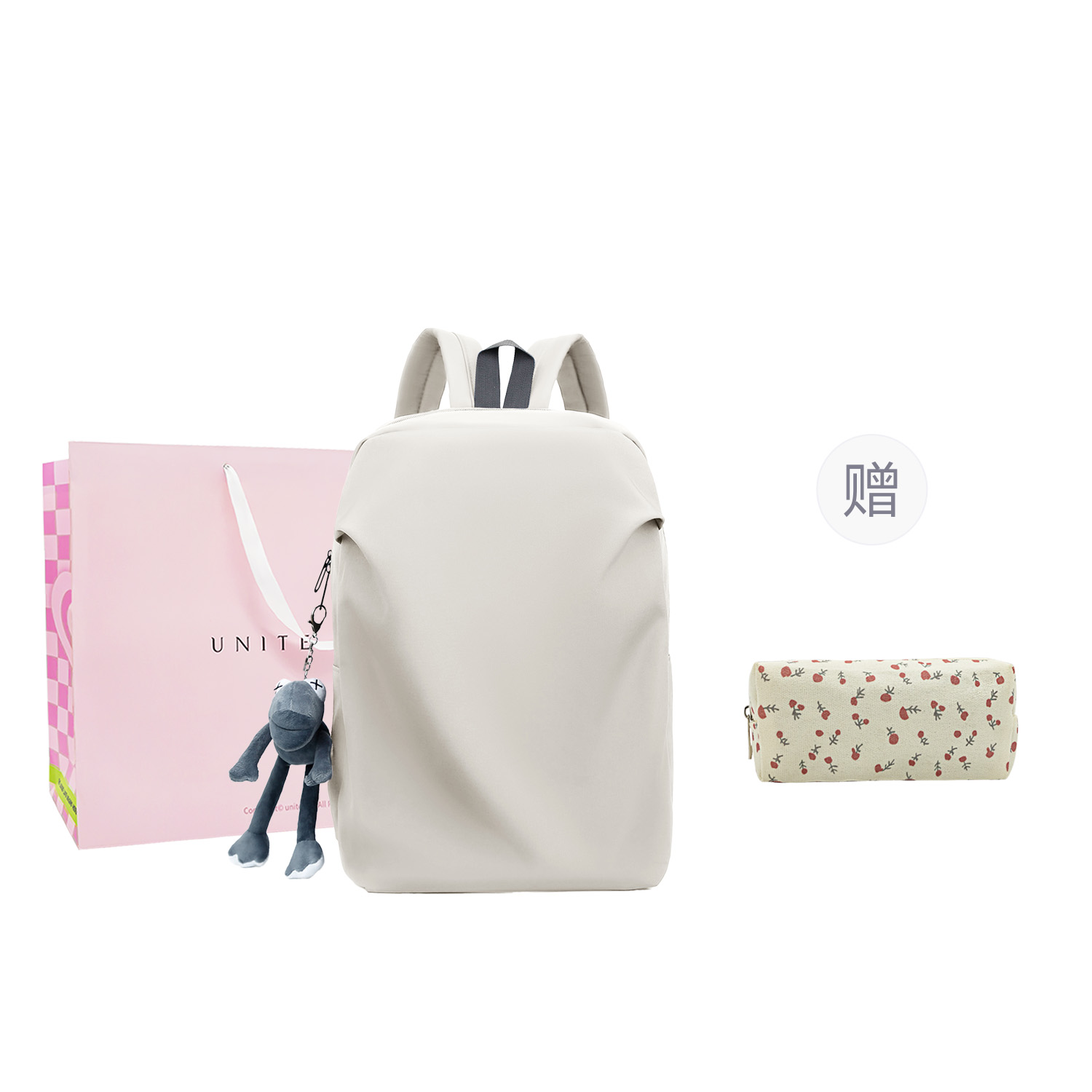 

UNITE STAR Нейлоновый рюкзак средний унисекс черный серый белый розовый, White, Shopping Bag+Pen Pouch