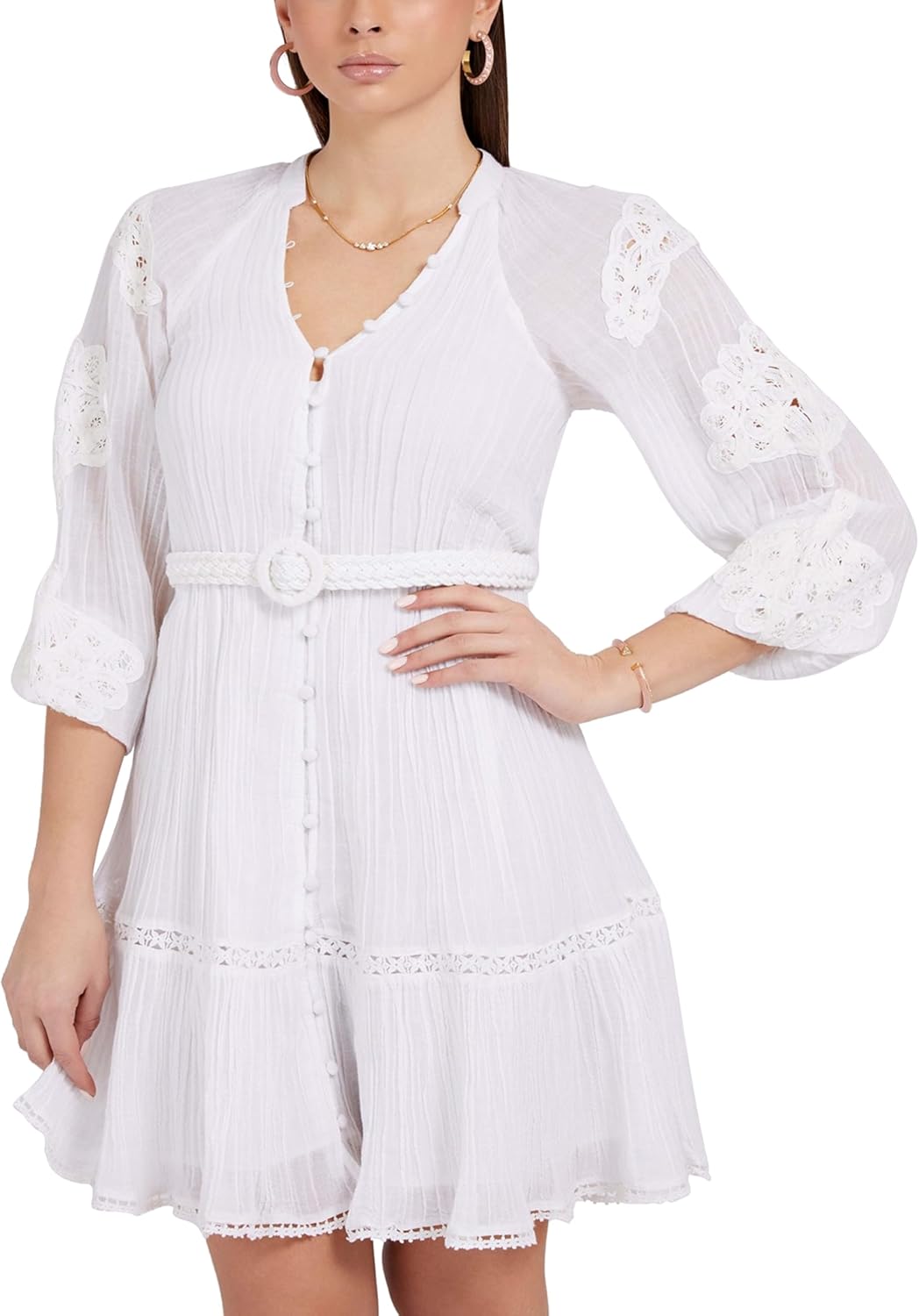 

Женская рубашка-платье Arita с поясом и деталями из кружева GUESS, Pure White