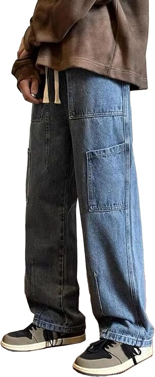 Джинсы свободные Streetwear Hip Hop, Lightblue
