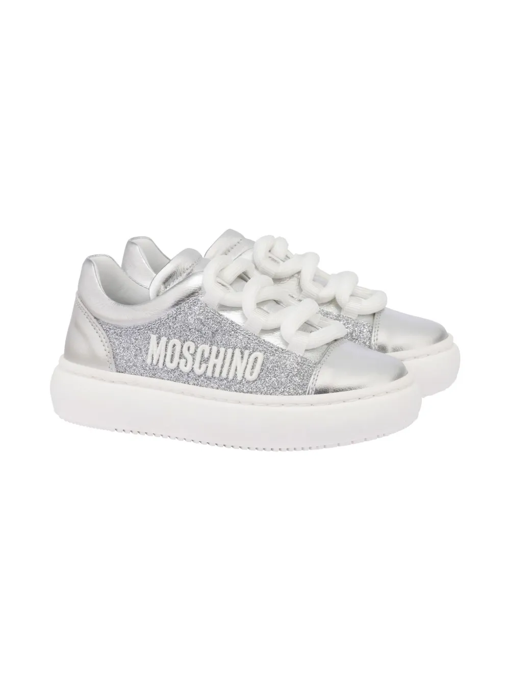 

Кеды с блестками Moschino Kids, серебяный