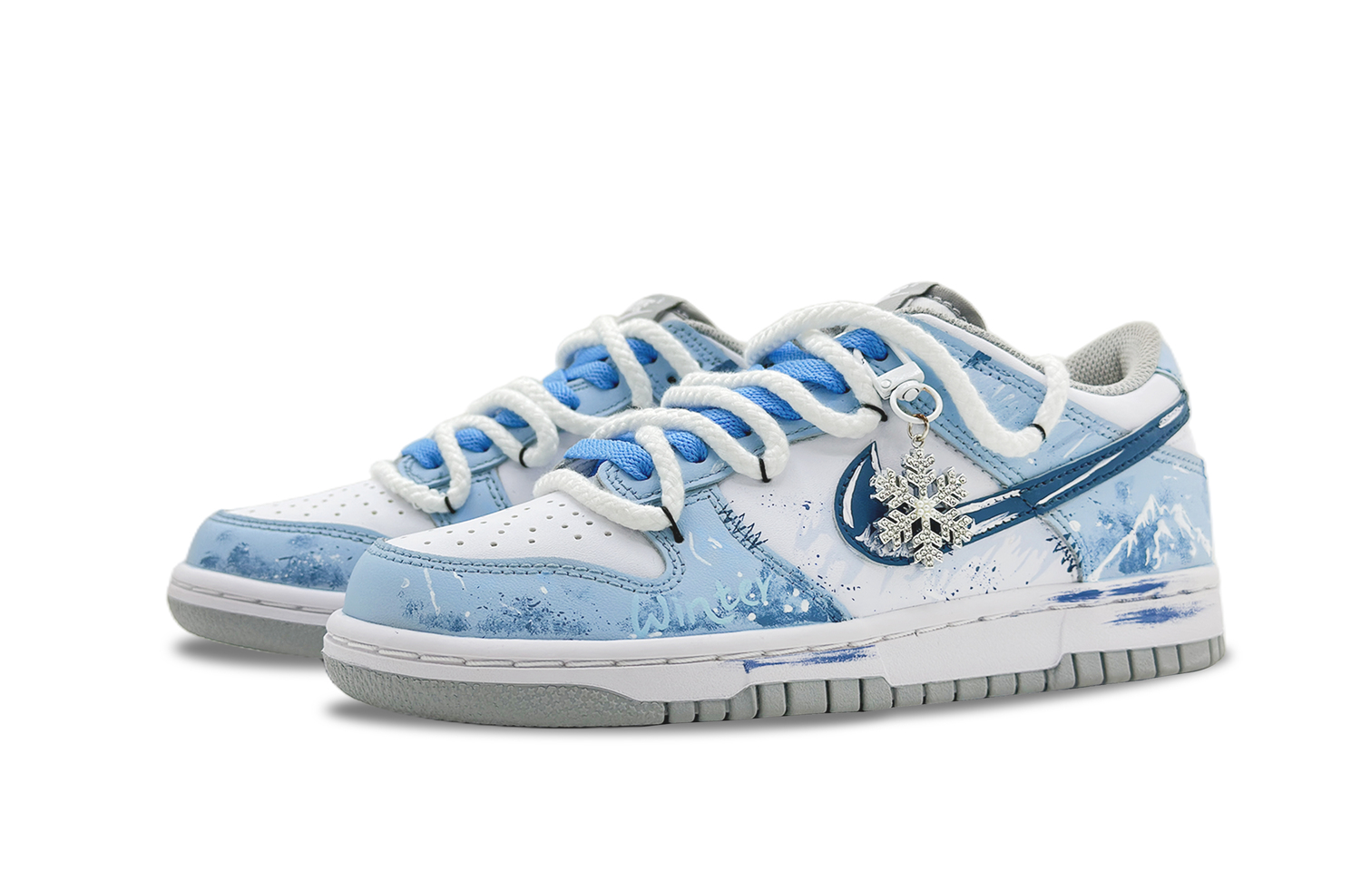 Nike Кроссовки для скейтбординга Dunk Funi Snow Mountains Snow Mountains из износостойкой кожи, низкие, синие, для подростков — фото 4
