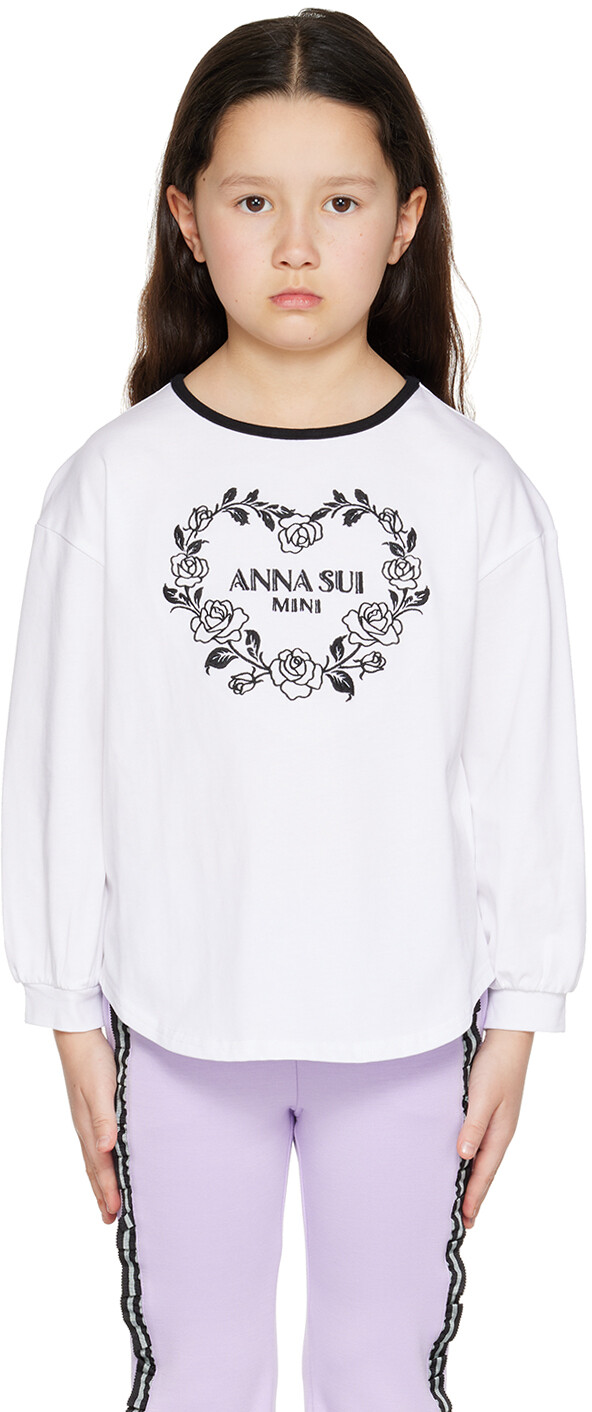 

Детская белая футболка с длинными рукавами ANNA SUI MINI с вышивкой, Белый, Детская белая футболка с длинными рукавами ANNA SUI MINI с вышивкой