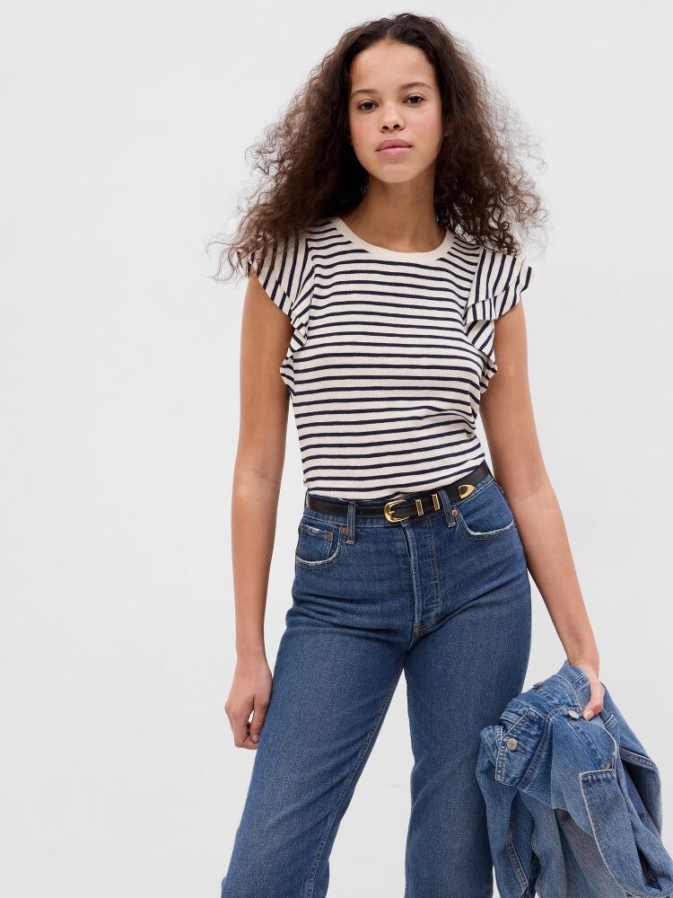 

Футболка с рюшами на рукавах Gap, черный