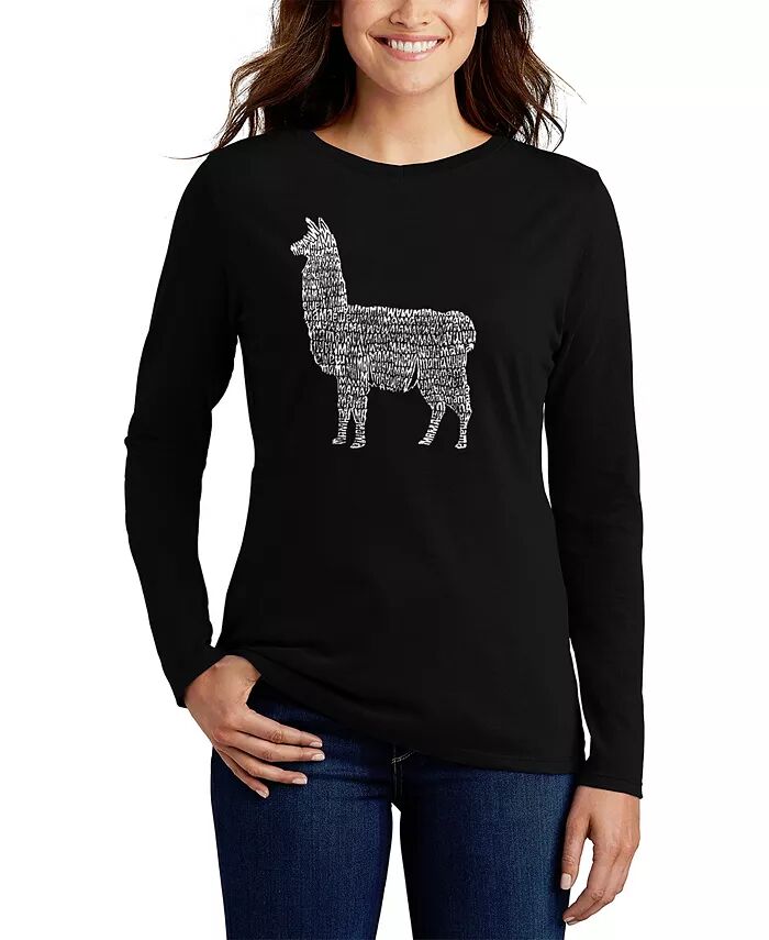 

Женская футболка с длинным рукавом Llama Mama Word Art LA Pop Art, черный